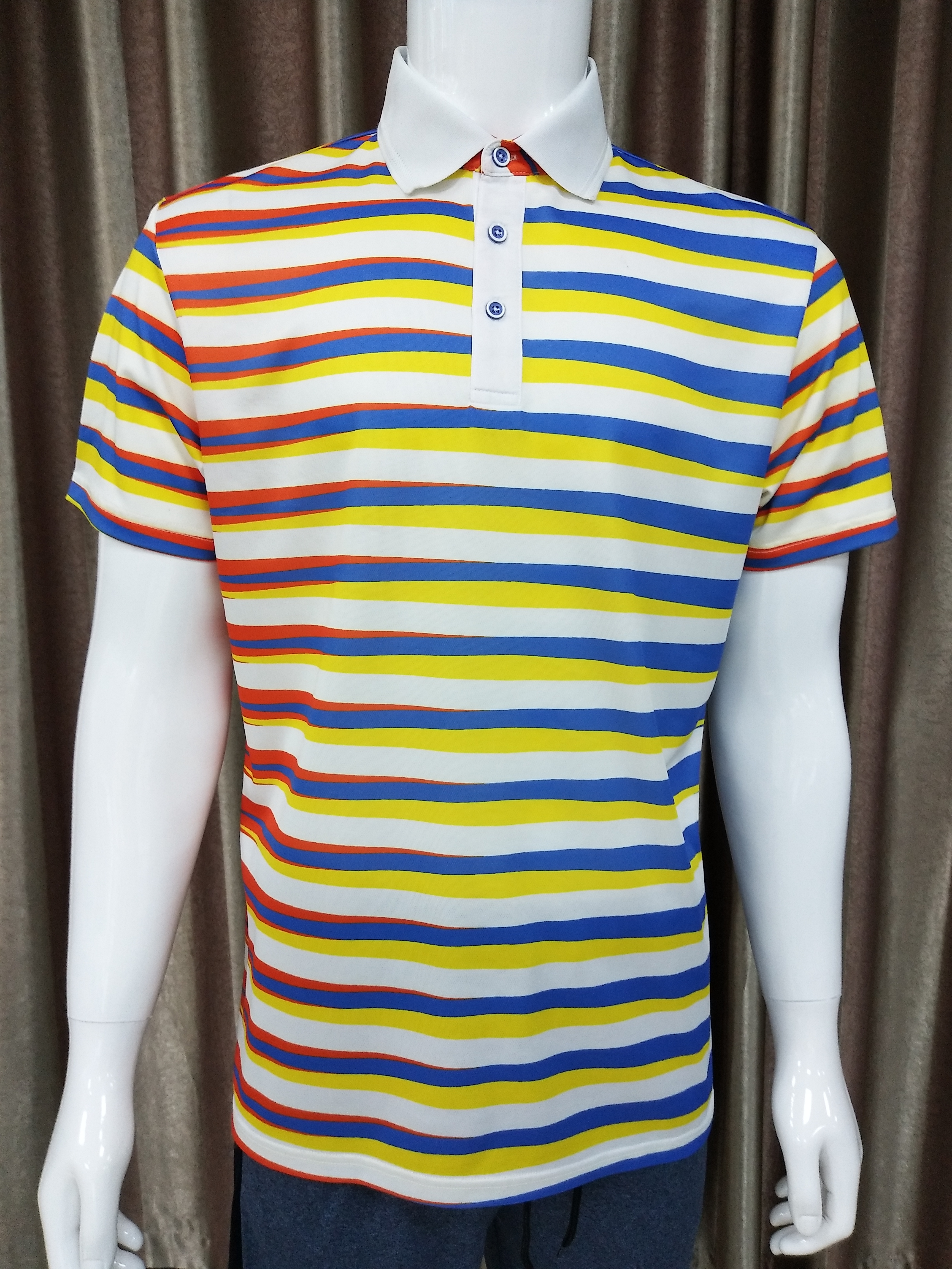 100% Cotton Men's Yarn Dye Polo Shirt with Rubber Print