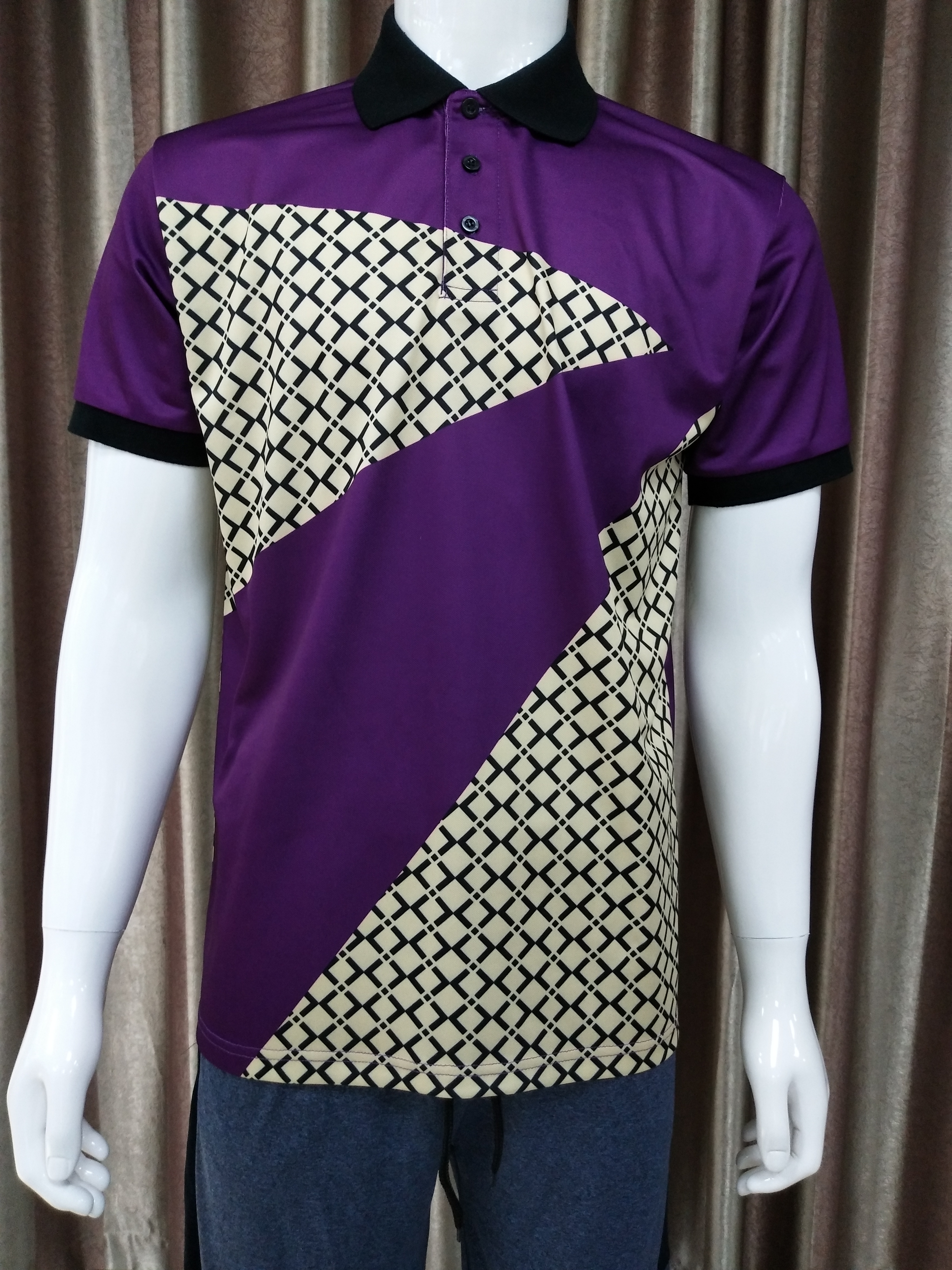 100% Polyester Men's Panel Shirt with Rubber Print