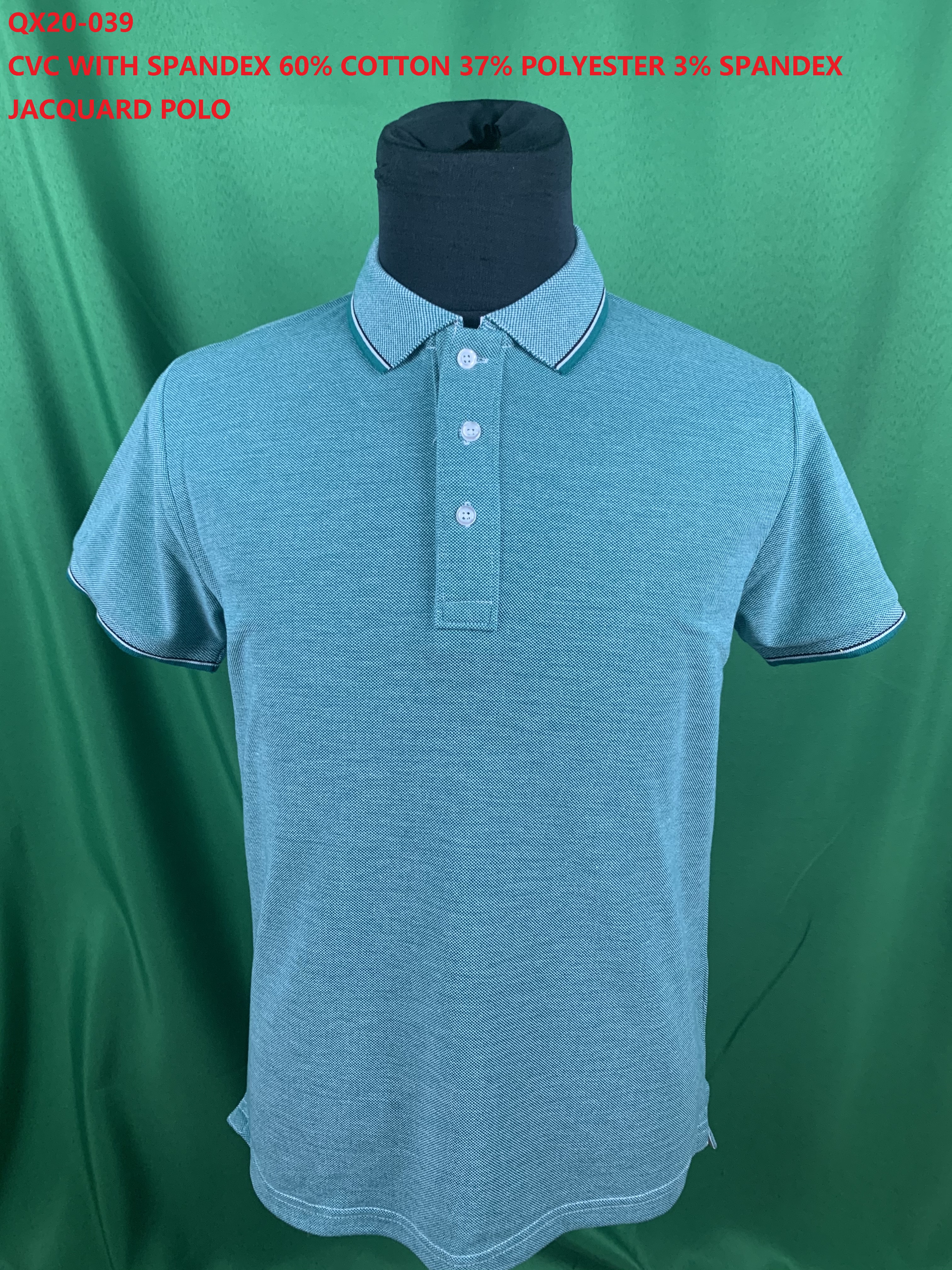 QX20-039 CVC Spandex Jacquard Polo Shirt