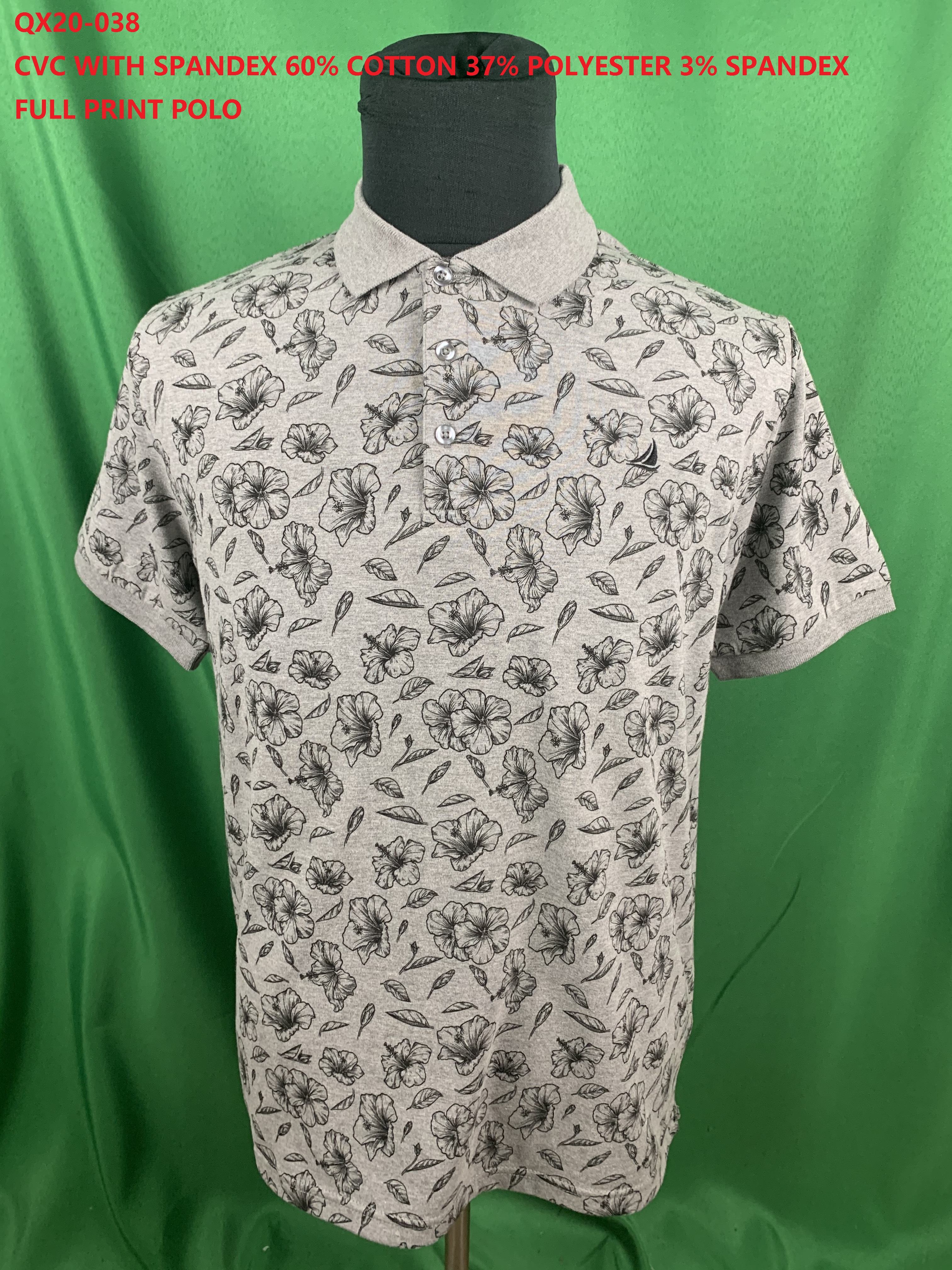 QX20-038 CVC Spandex Full Print Polo Shirt