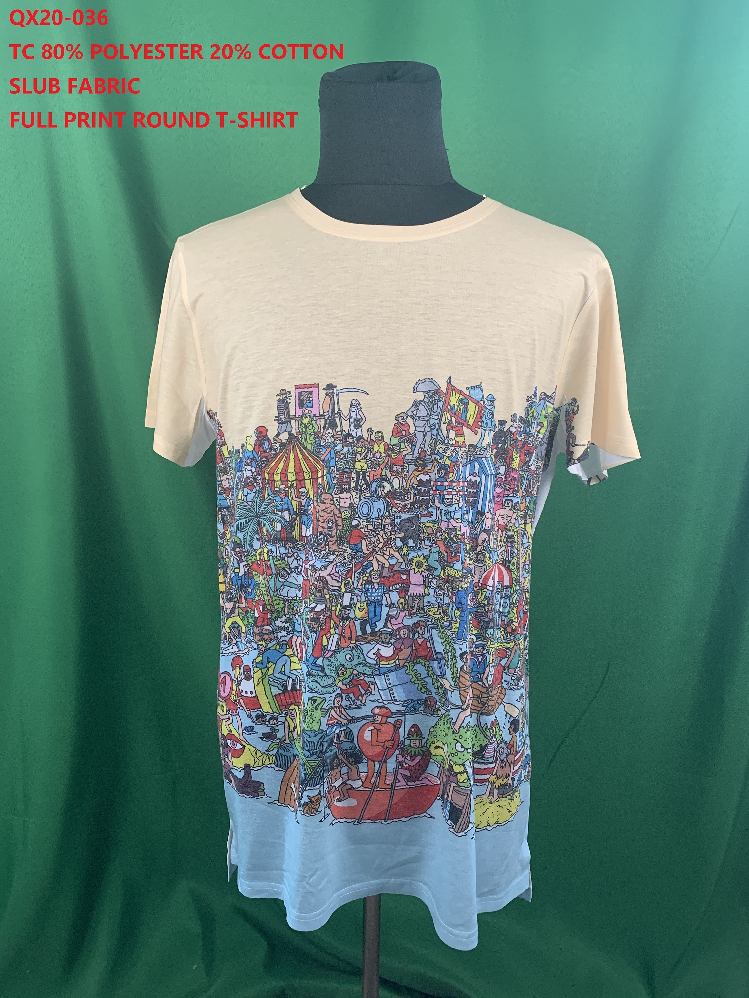 QX20-036 TC SLUB Full Print Round T-Shirt