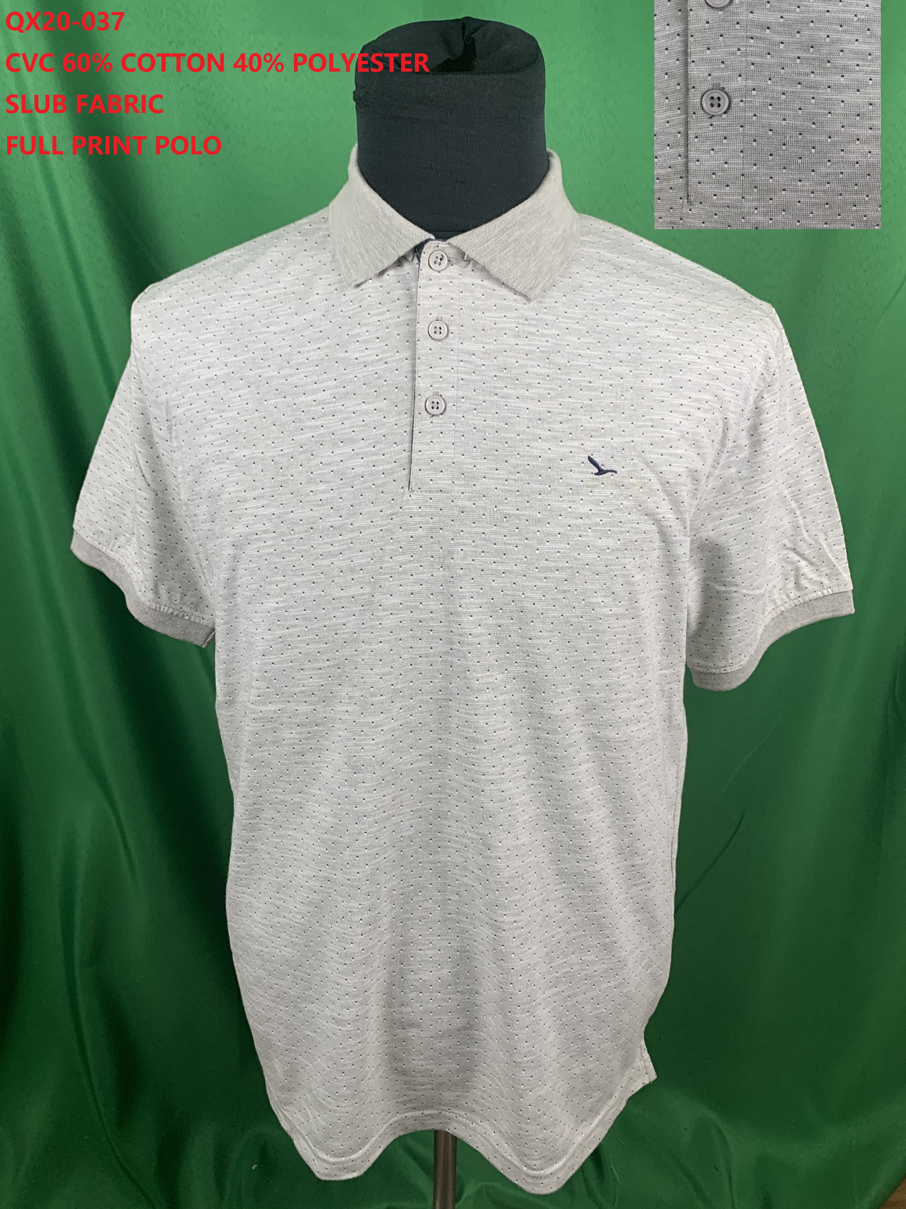 QX20-037 CVC Slub Full Print Polo Shirt