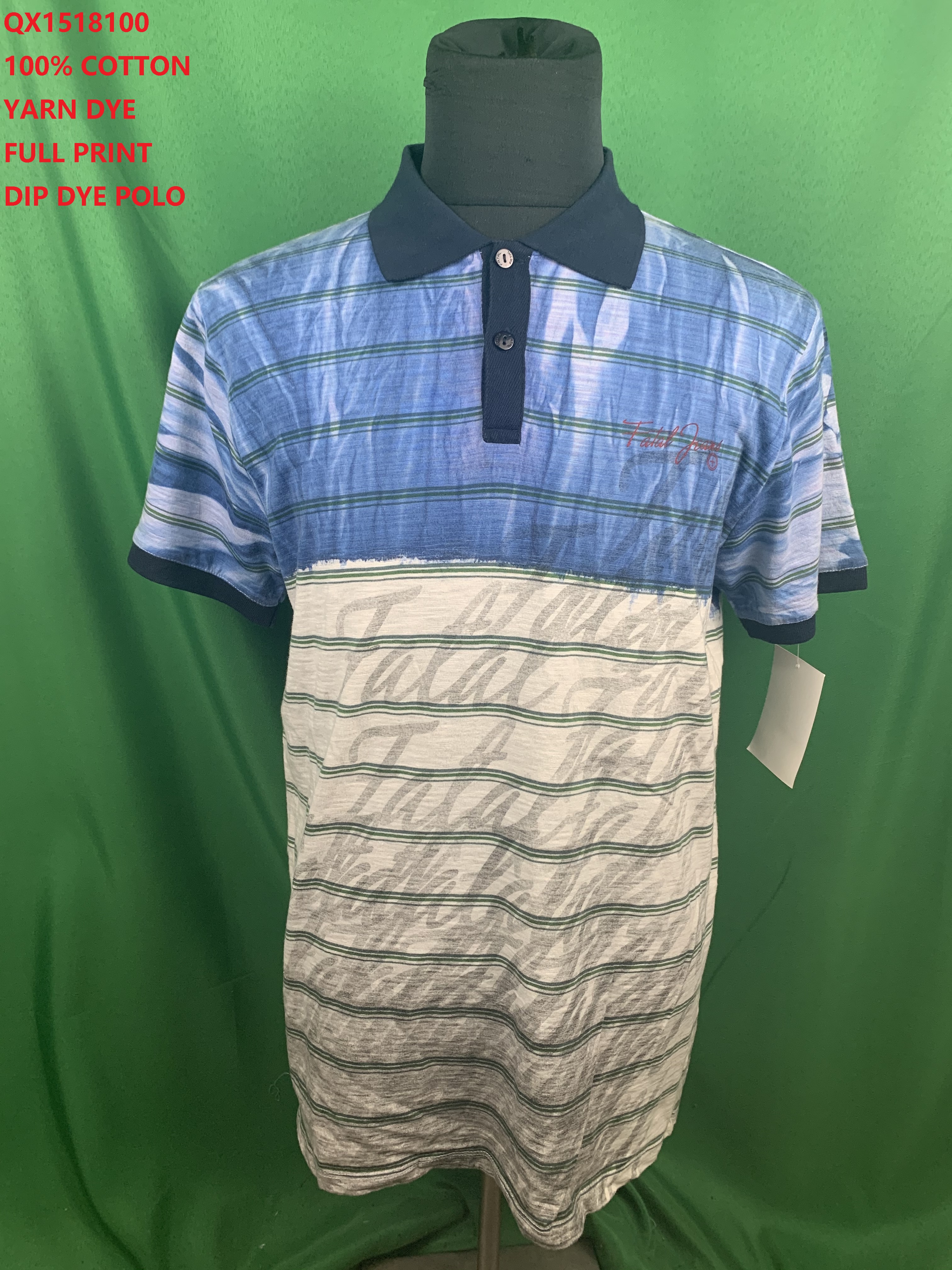 100% Cotton Yarn Dye Full Print Dip Dye Polo Shirt