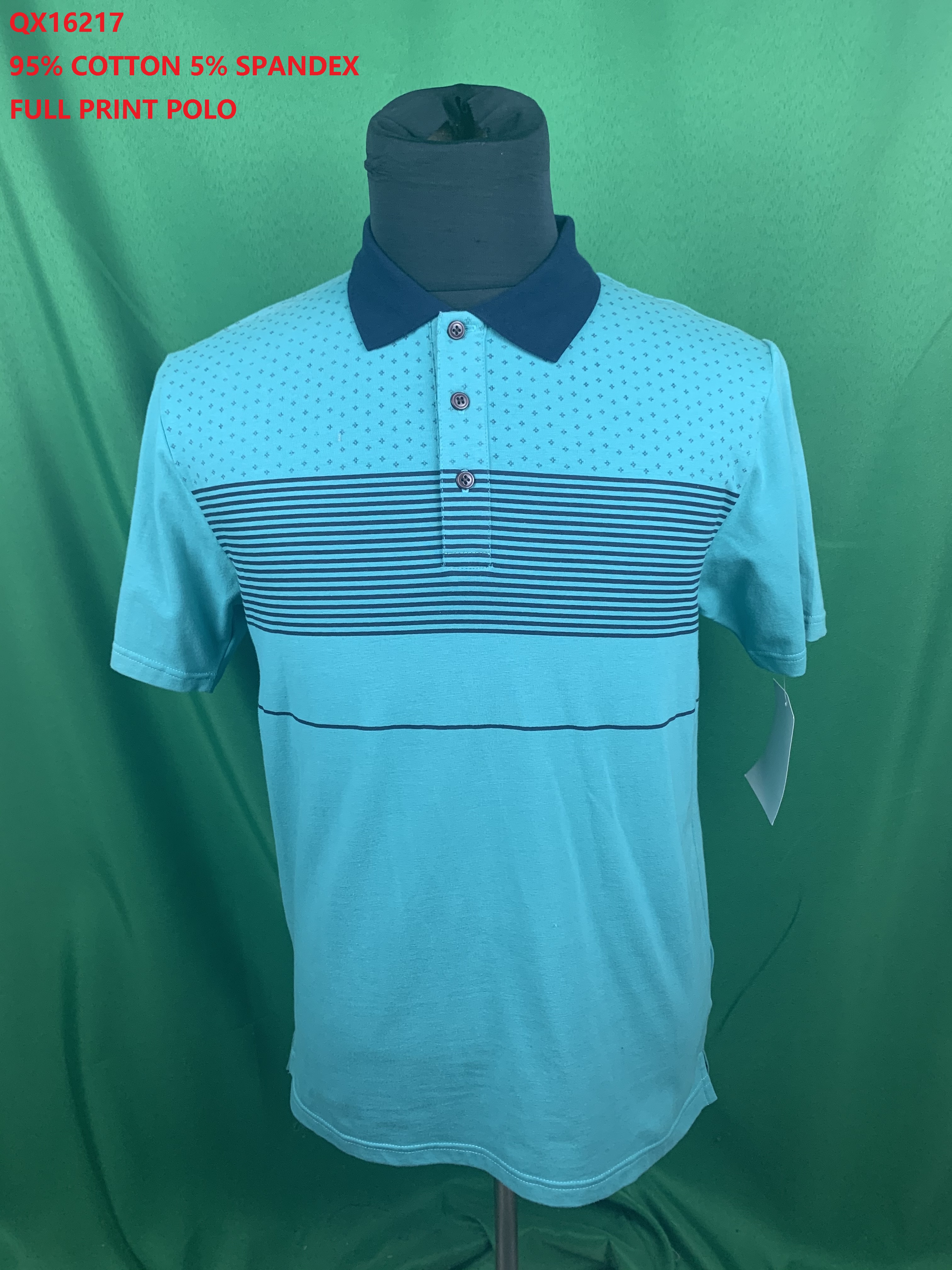 QX16217 Cotton Spandex Full Print Polo Shirt