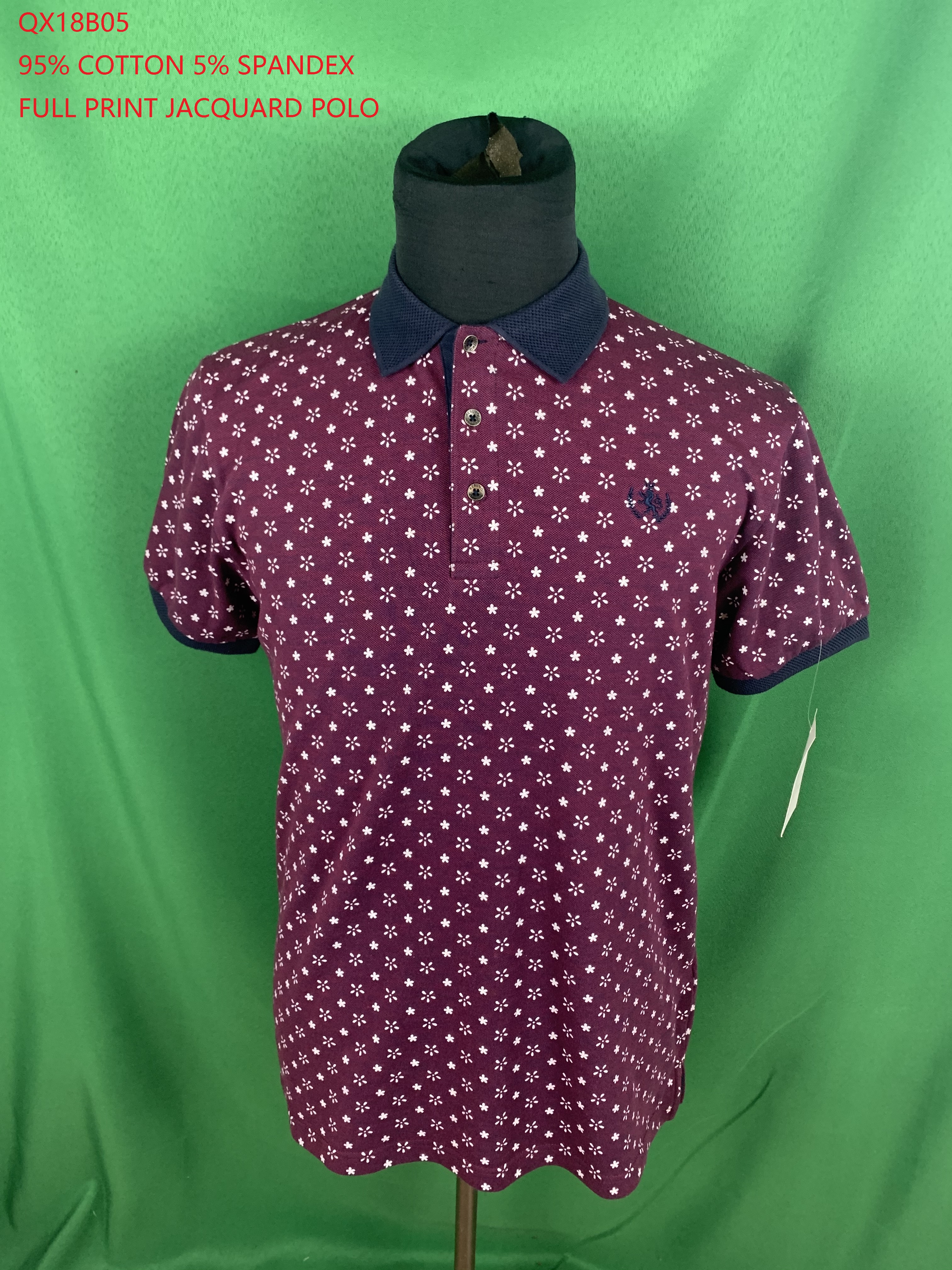 Cotton Spandex Full Print Jacquard Polo Shirt
