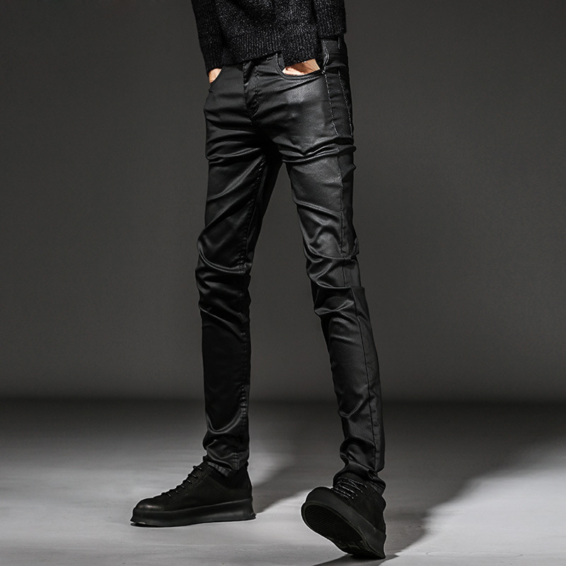 Fashion Hot Sale Black Oil Wax Coated Skinny Denim Men's Jeans