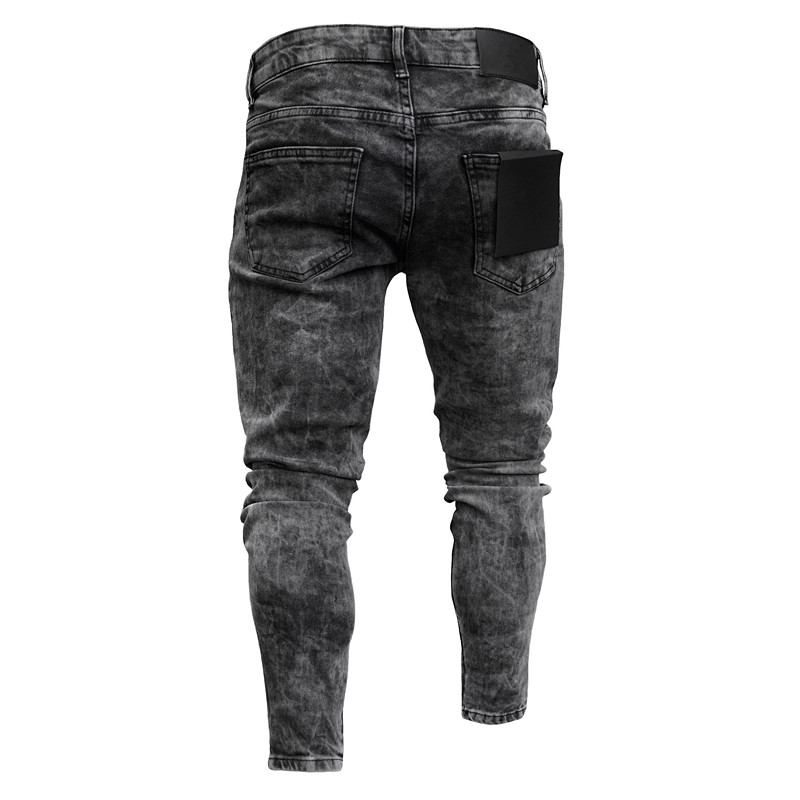 European Biker Jeans Mens Distressed Stretch Ripped Jeans