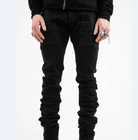 2022 Popular Streetwear Black Men's Cargo Stacked Jeans