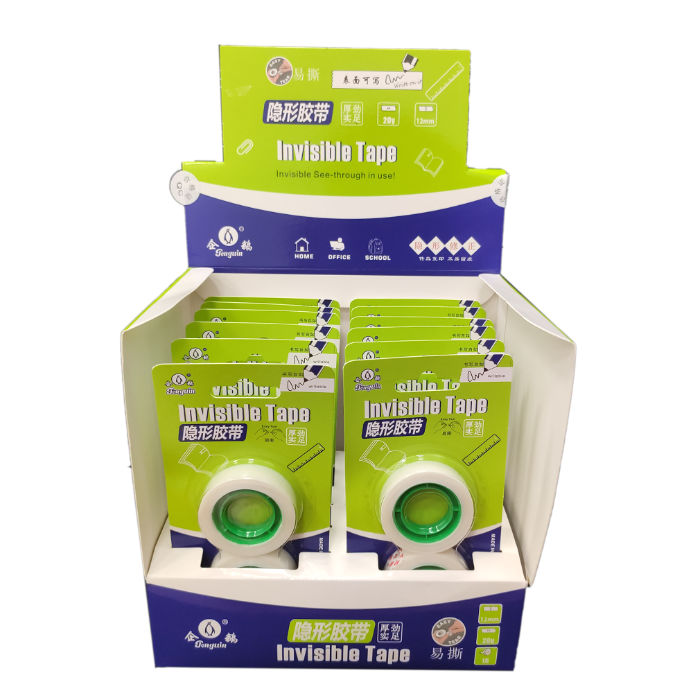 Invisible Tape, 2 Rolls, 12mm x 20m, Writable, Blister Card Display Box