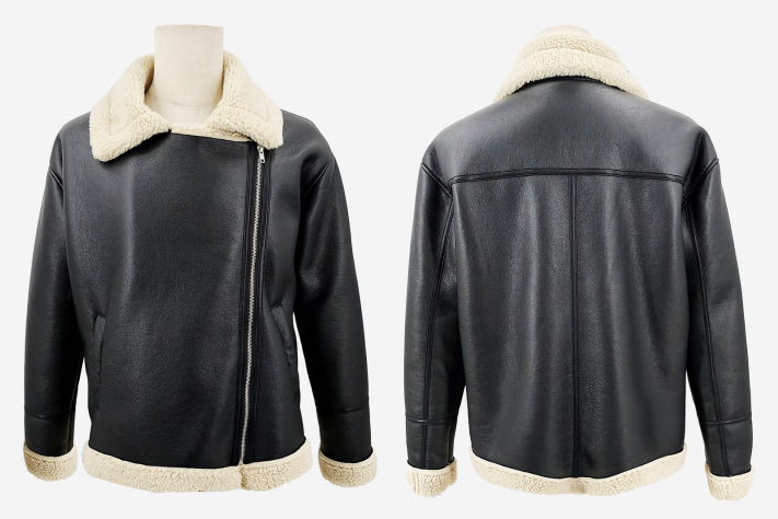 Men's PU Leather Jacket with Lamb Wool Lining