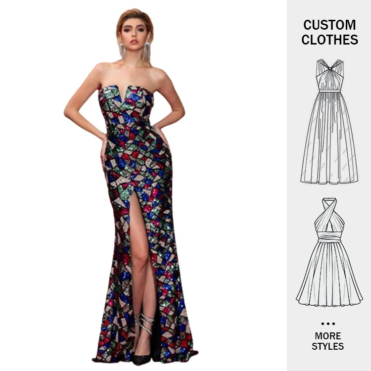 Sequin V-Neck Off-Shoulder Evening Dress