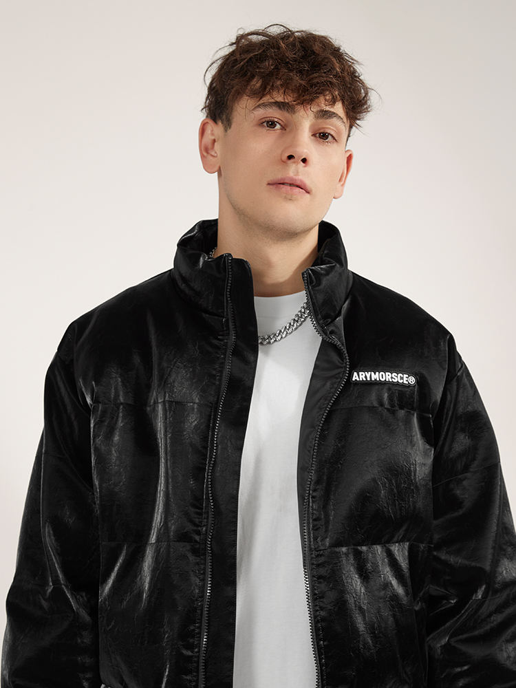 Custom Logo Streetwear Heavy Designer Bib Padded PU Leather Jacket