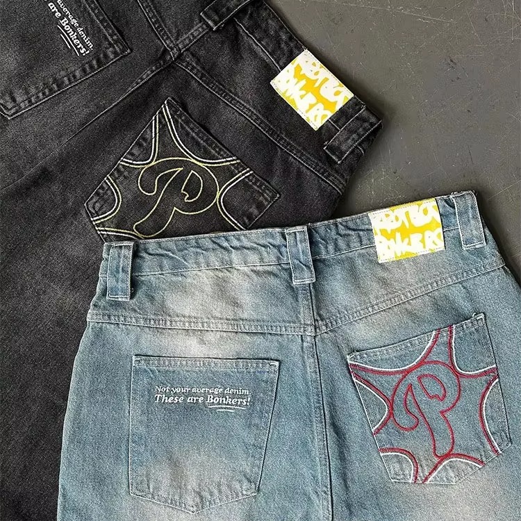 Custom Vintage Washed Baggy Wide Leg Straight Jeans for Men