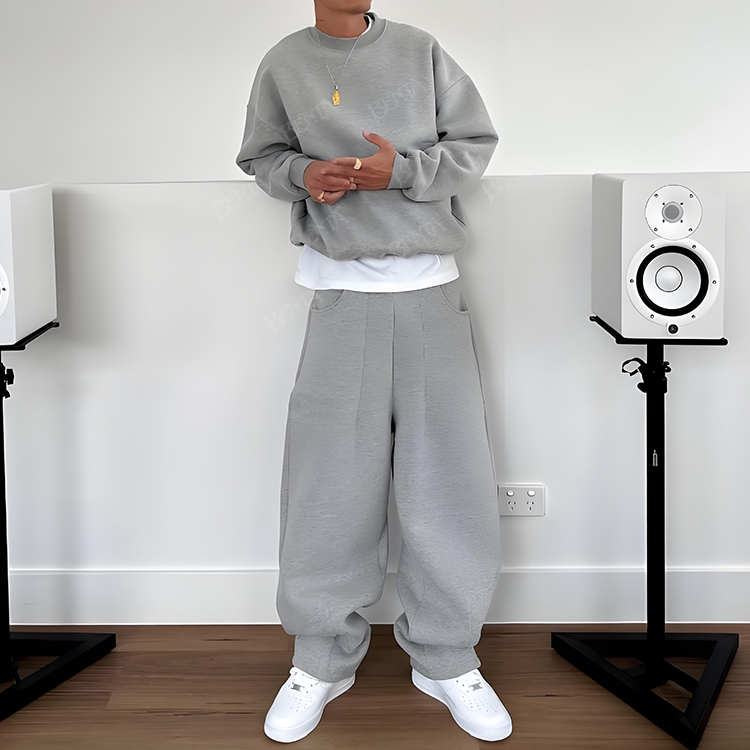 Cotton Crewneck Sweatshirt & French Terry Sweatpants Tracksuit Set