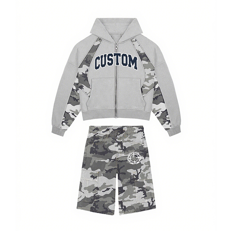 Oversized Zip Hoodie and Cargo Shorts Set