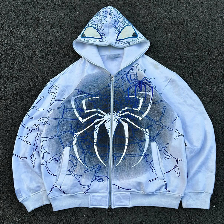Embroidered Spider Sweatshirt Winter Hooded Collar