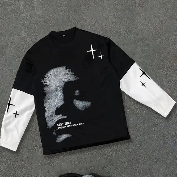 Color Blocked Design Cotton Crewneck Sweatshirt