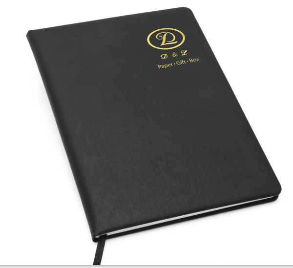 PU Leather Notebook with Black Ribbon and Gold Hot Stamp