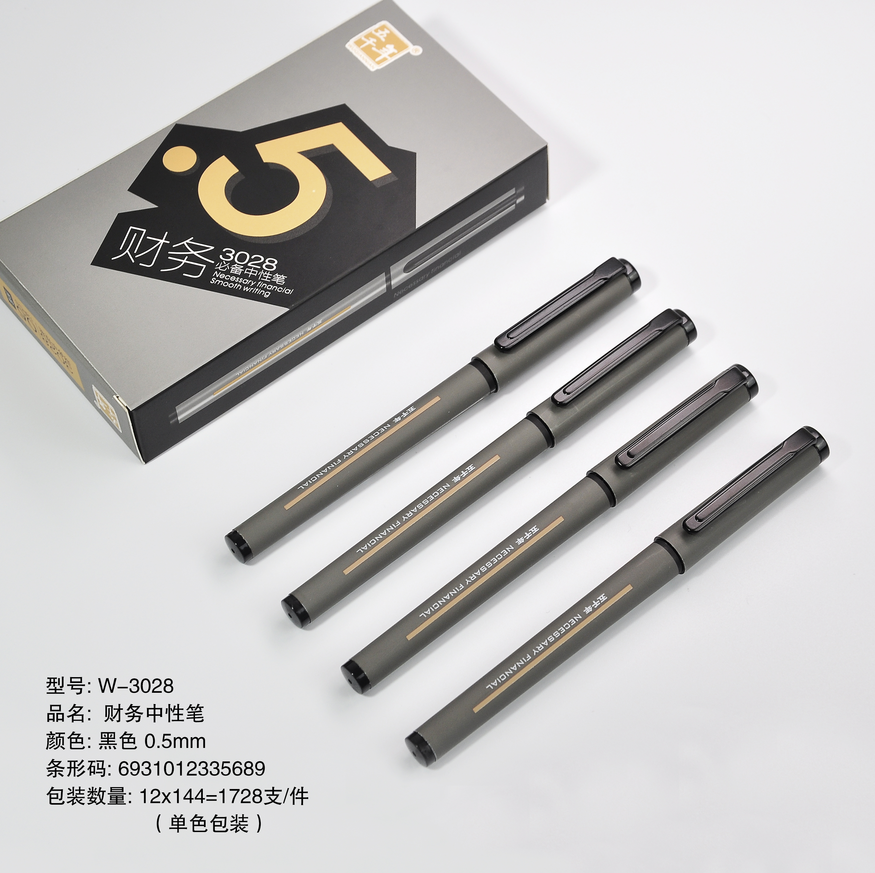Gel ink pen W-3028 with rubber finish and metal design