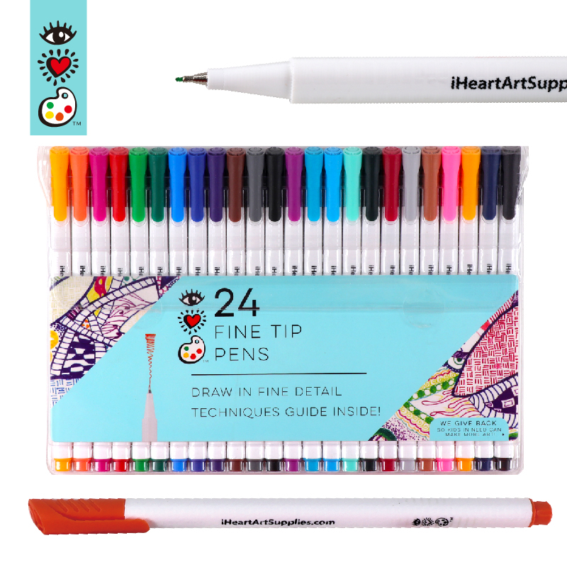 Pack of 24 assorted colors triangular barrel fineliner pens