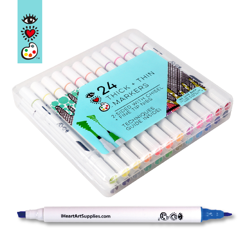 Pack of 24 dual tip outlining color-coded markers