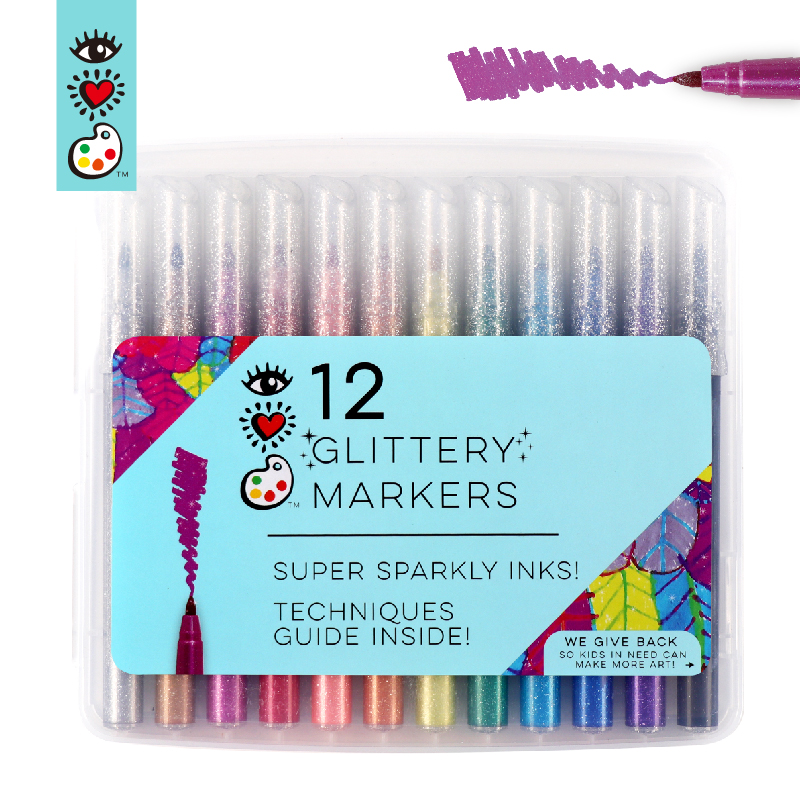 12 Assorted Colors Water-Based Glitter Markers