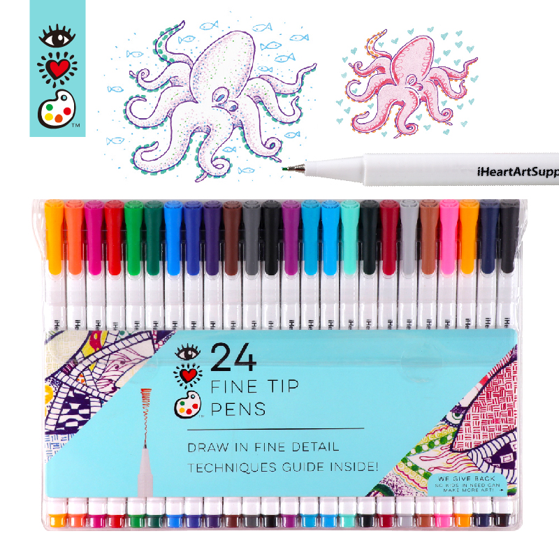 Pack of 24 triangular barrel assorted colors journal fineliner pens