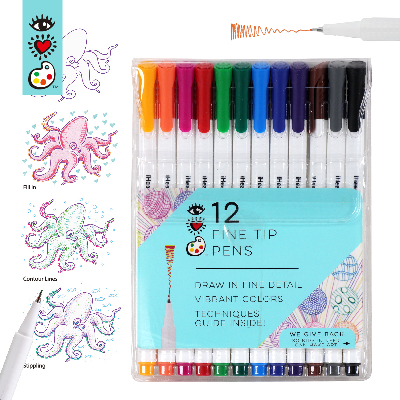 12 Assorted Colors 0.4mm Triangular Fineliner Pens