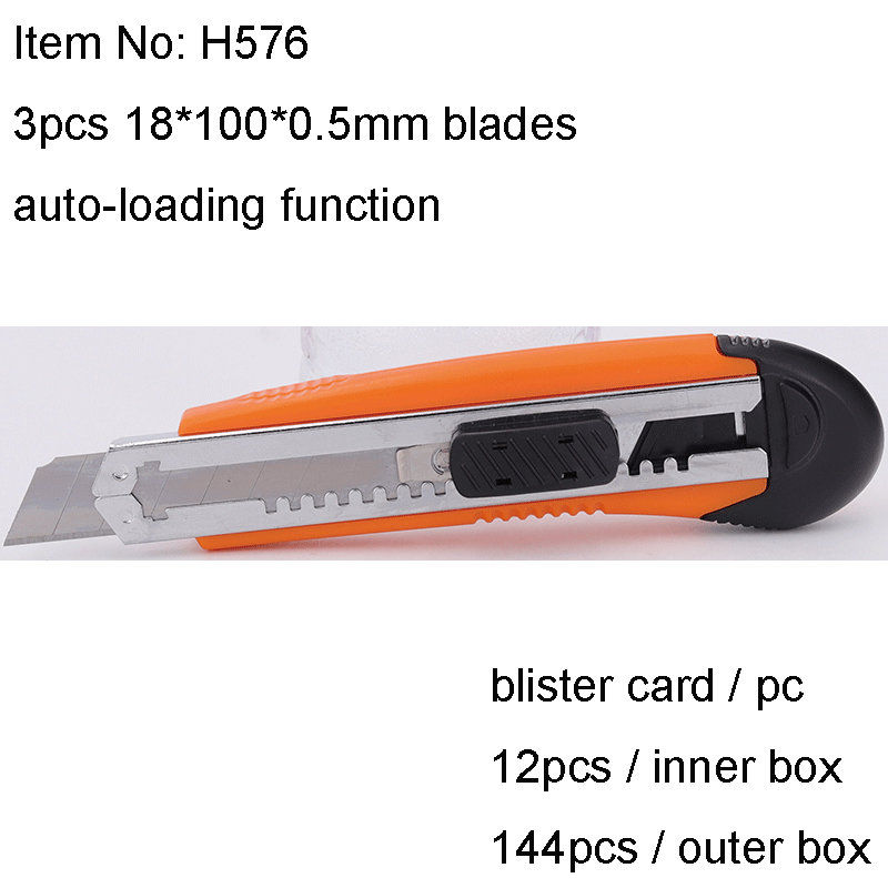 18mm Utility Cutter Knife with 3 Blades and Autoloading Function
