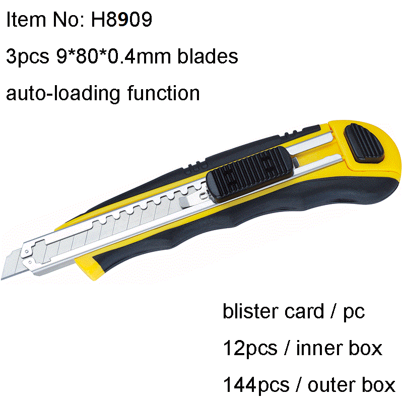 9mm Utility Cutter Knife with 3 Blades and Autoloading Function