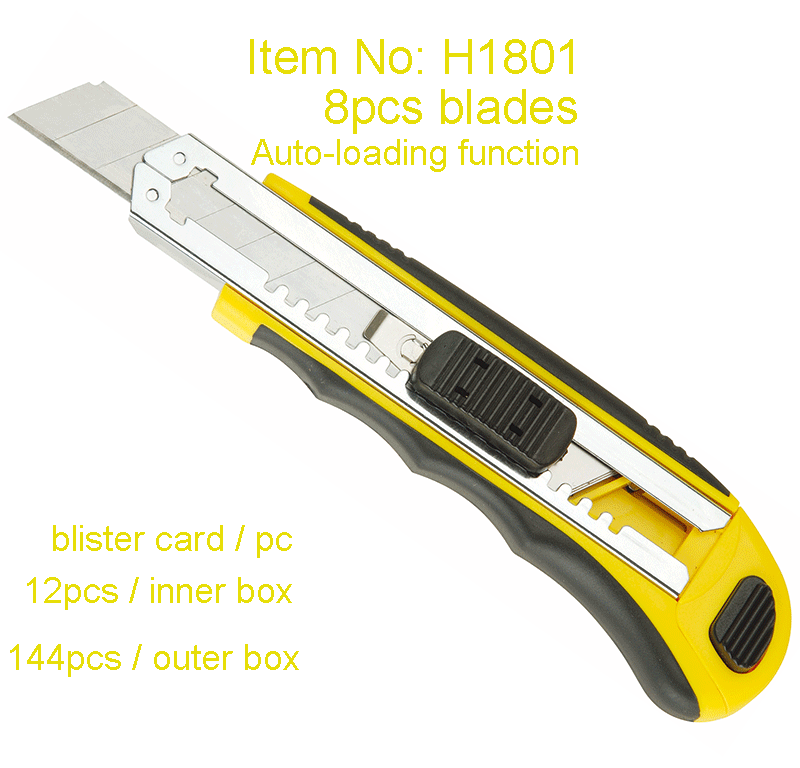18mm Utility Cutter Knife with 8 Blades and Autoloading Function