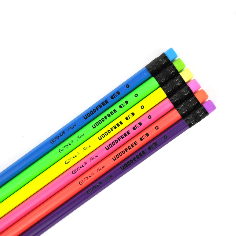 HB Pencils with Neon Color Body and Eraser in Blister Pack