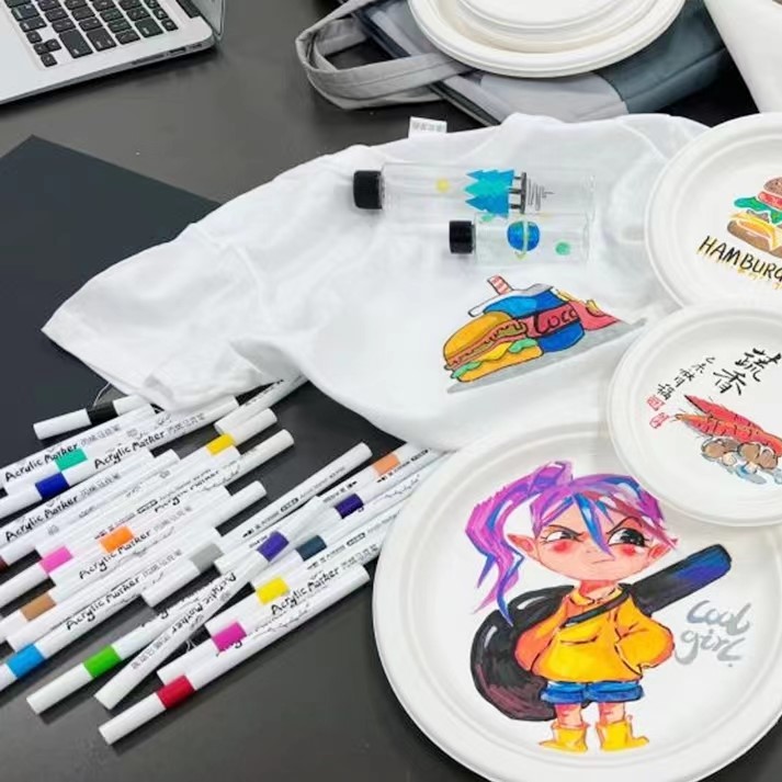 Acrylic paint markers, available in 12 and 24 color sets.