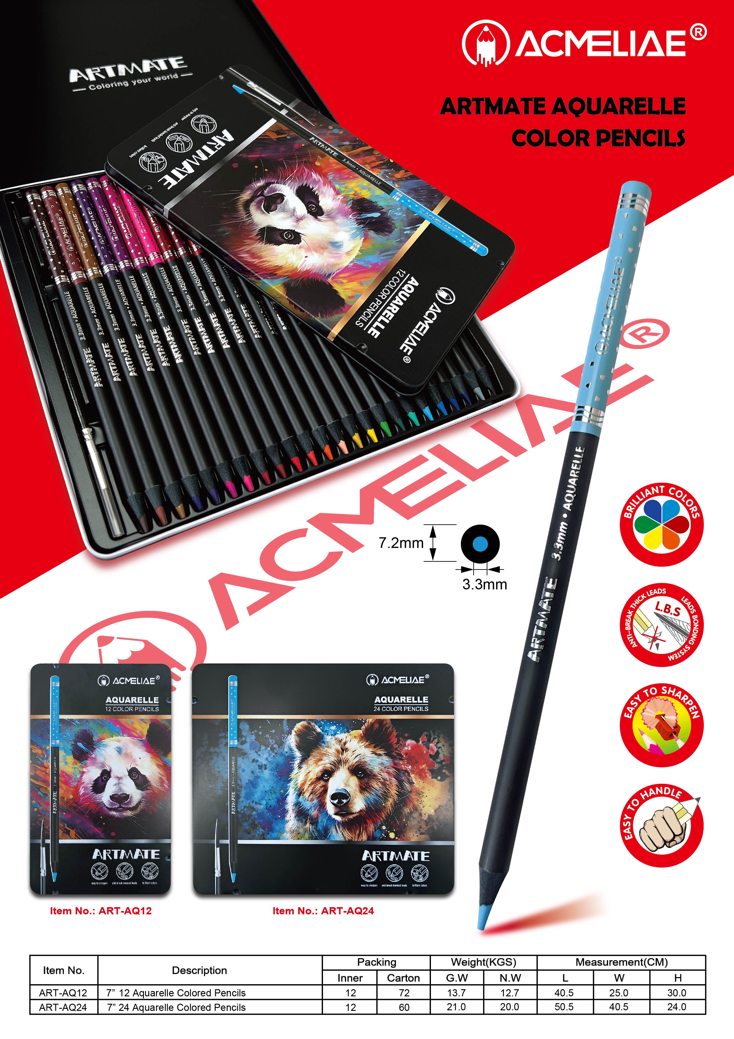 Premium Water Soluble Colored Pencils Tin Box Set (12/24 Colors)