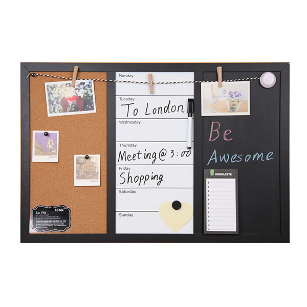 Magnetic Combination Chalkboard, Cork Board, and Whiteboard with Calendar
