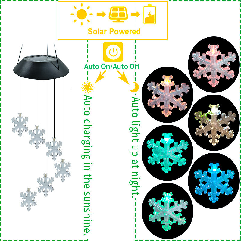 Ganges Solar Snowflake Garden Lamp with Color-Changing LED Wind Chime