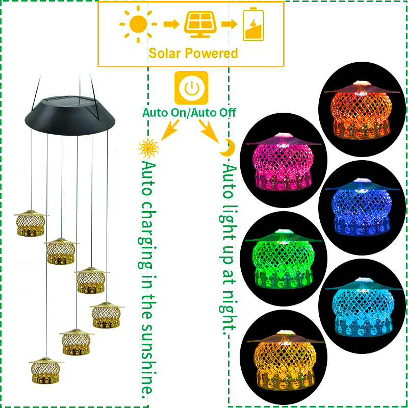 Ganges Solar LED Iron Lantern with Wind Chime for Garden and Lawn