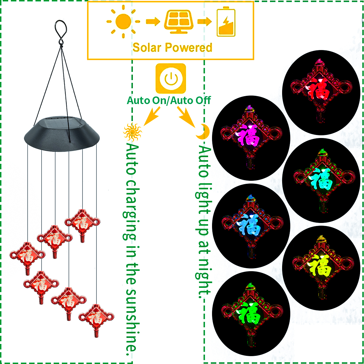 Solar Rotary Wind Bell Light for Outdoor Garden Decoration