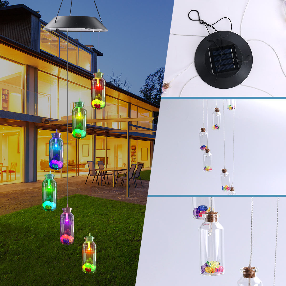 Solar LED Wishing Bottle Wind Chime Garden Lawn Lamp
