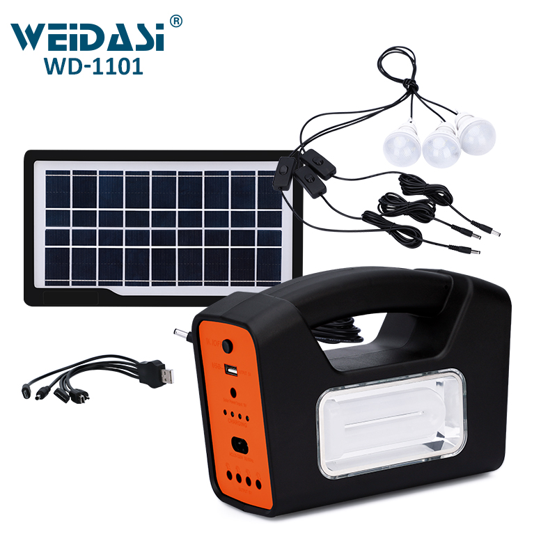 Solar-powered emergency lighting system with AC charging for home and camping