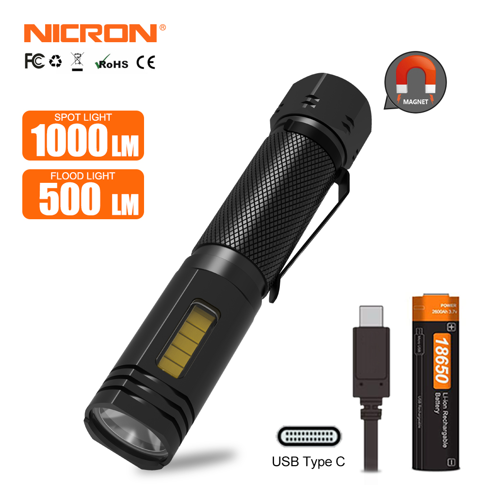 NICRON WL81 Rechargeable Slim Working Flashlight