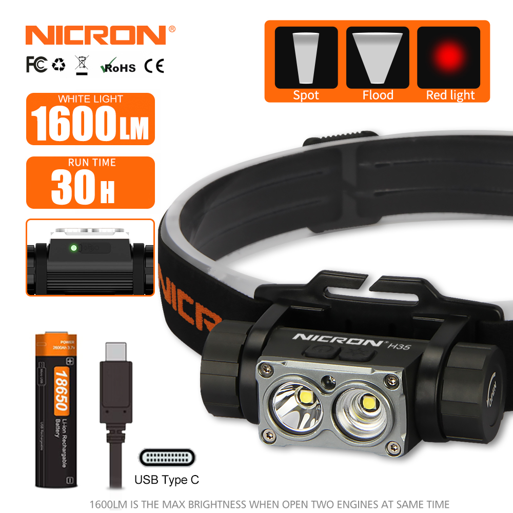 NICRON H35 Rechargeable Twin Engines Headlamp
