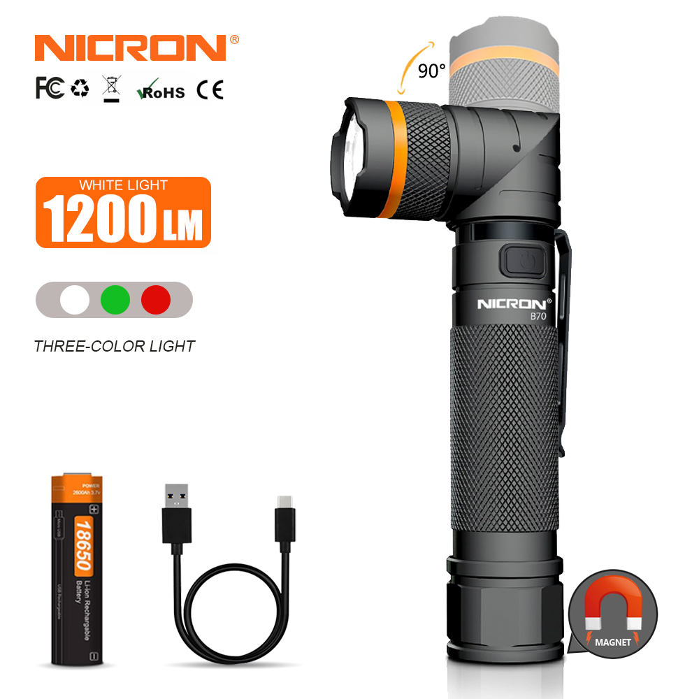 NICRON B70 Rechargeable Twist Flashlight with Red and Green Light