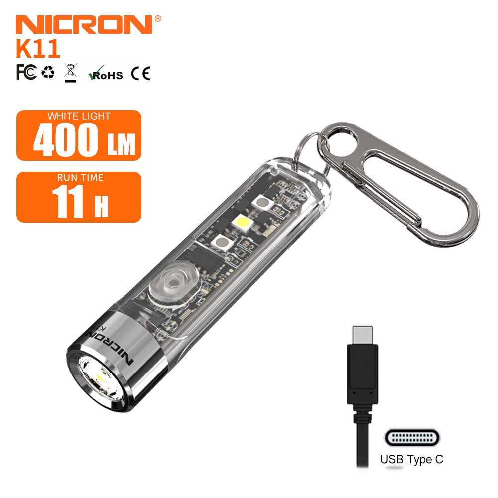 NICRON K11 Rechargeable EDC Keychain Flashlight with White, Red, and UV Light