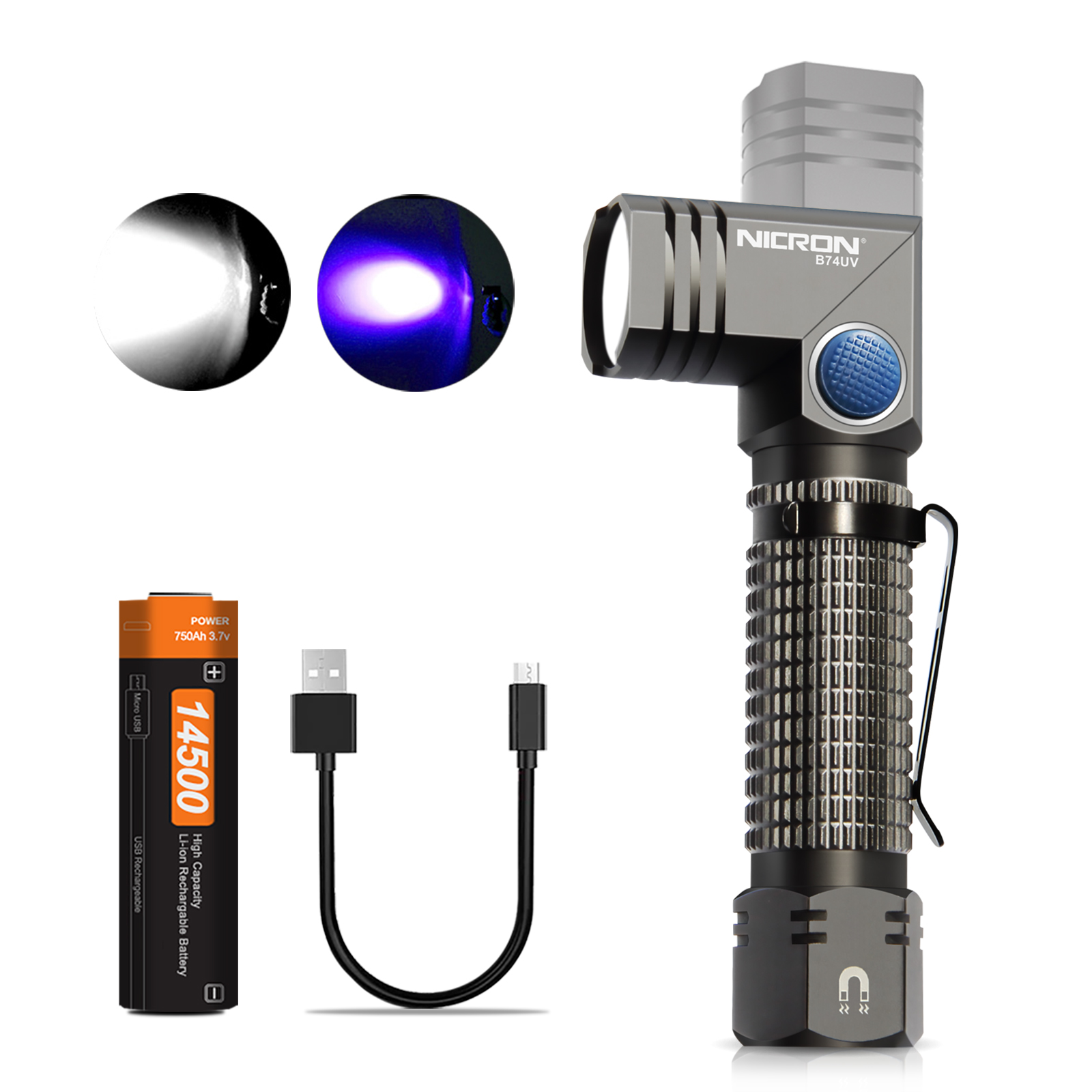 NICRON B74uv Dual Fuel 700LM 7W Mini Rechargeable UV Flashlight