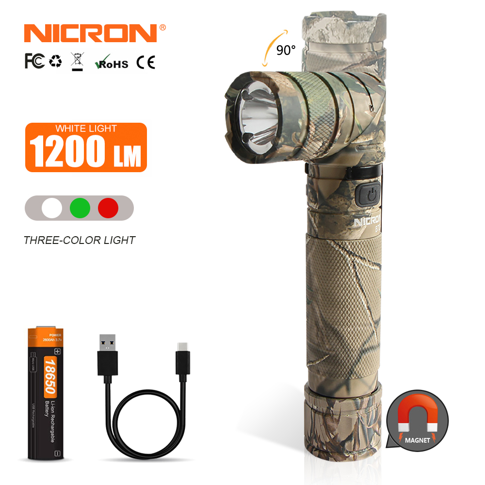 NICRON B70Plus Rechargeable Twist Flashlight with Red and Green Light