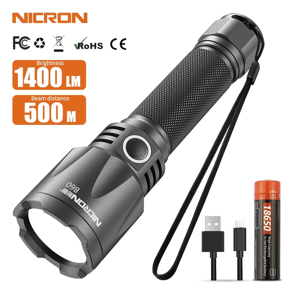NICRON B60 Rechargeable High-Performance Flashlight