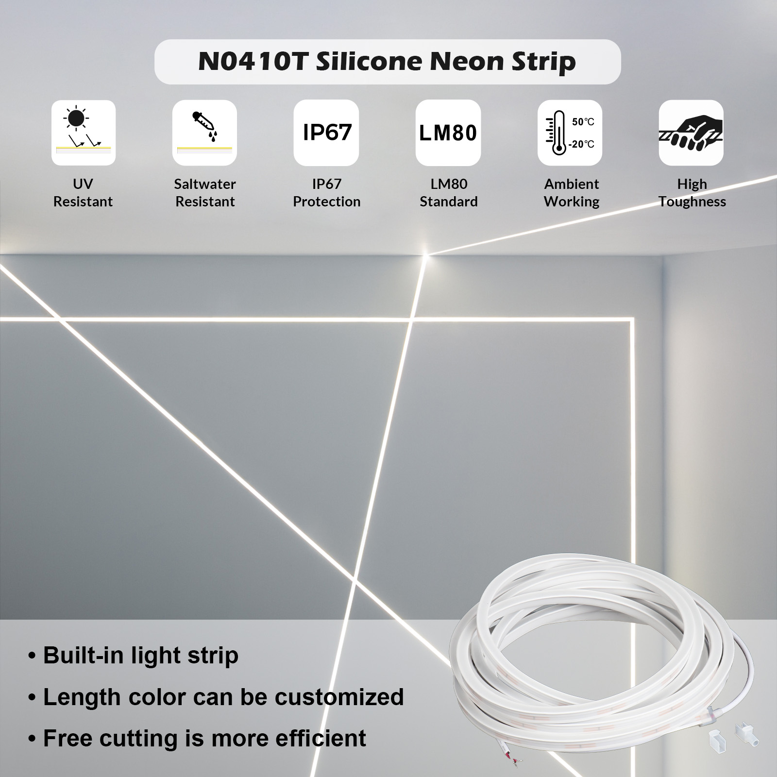 N0410T Side-illuminated Recessed Mounting Flex LED Neon Light