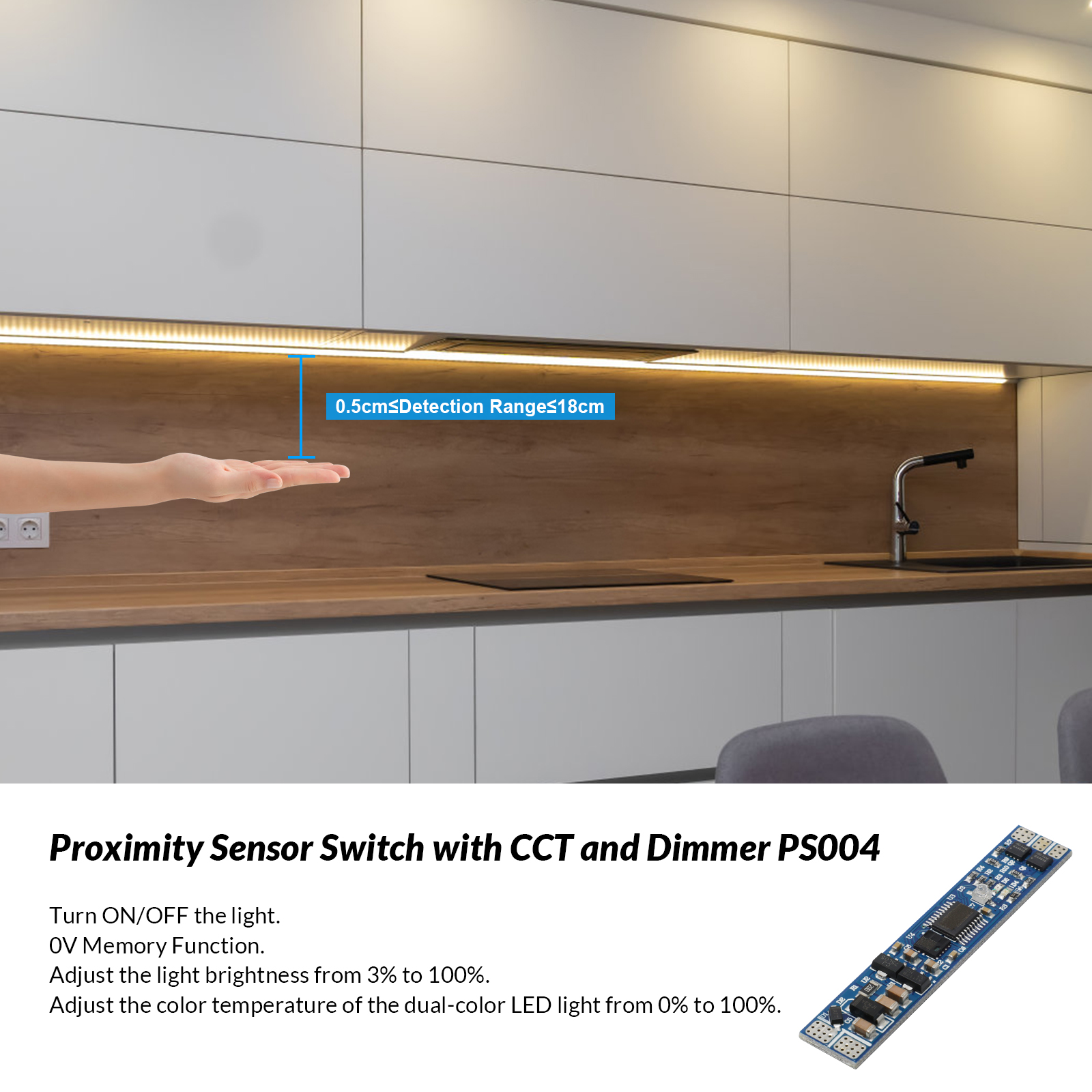 PS004 Proximity Sensor Switch with CCT, Dimming, and 0V Memory