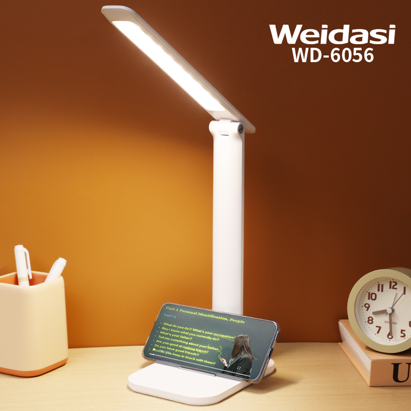 3-Color Adjustable LED Student Desk Lamp with Stepless Dimming and Folding Charger